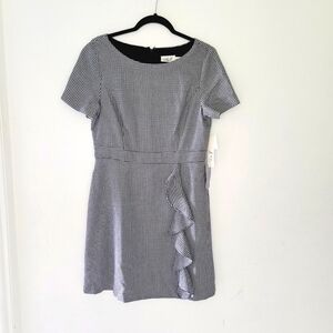 NWT ELIZA J short sleeves ruffle sheath dress black and white